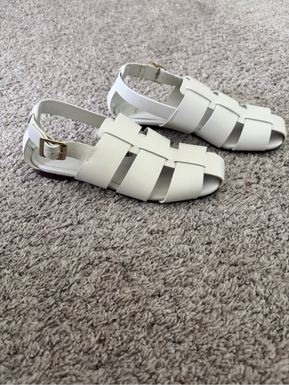 Mango White Leather Fisherman Sandals with Gold Buckle